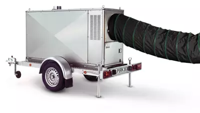 Heating centre with trailer, approved for street traffic